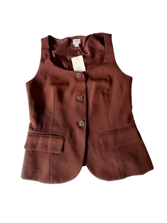 a new day Jackets & Blazers - A New Day Womens Sleeveless Brown Vest Size XS Recycled Polyester Button Closure